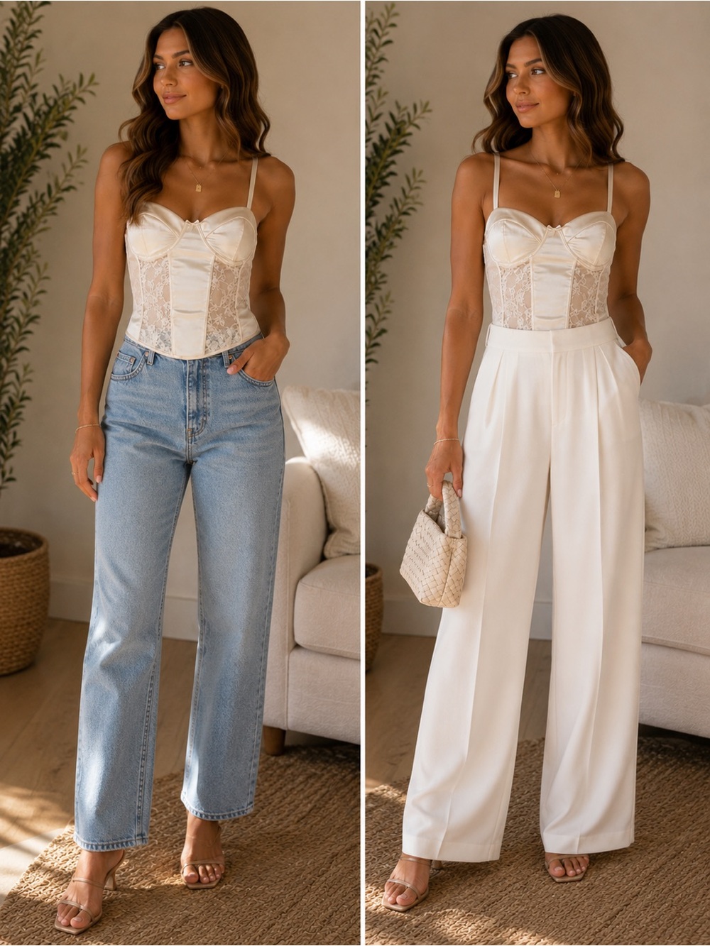 H&M Cream Satin Lace Bustier